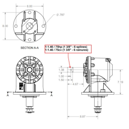 BOITE D'ENG. 90° RAINURÉ 1:1.46 (75 CV)